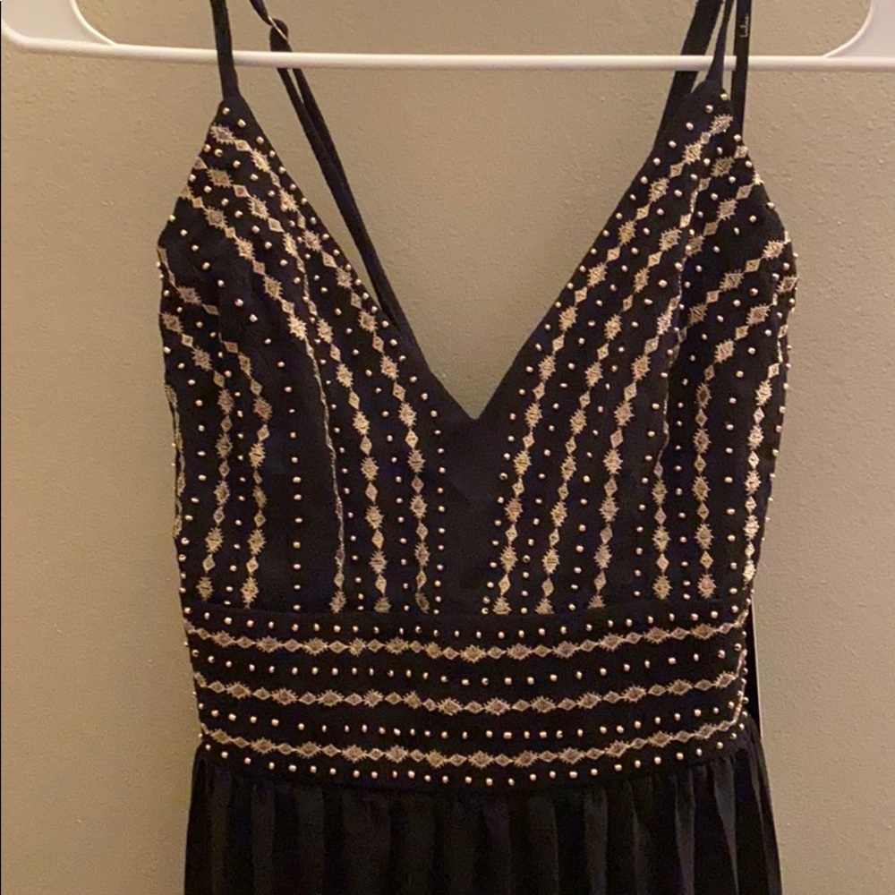 Lulu’s Black with Gold Embellishments Maxi Dress